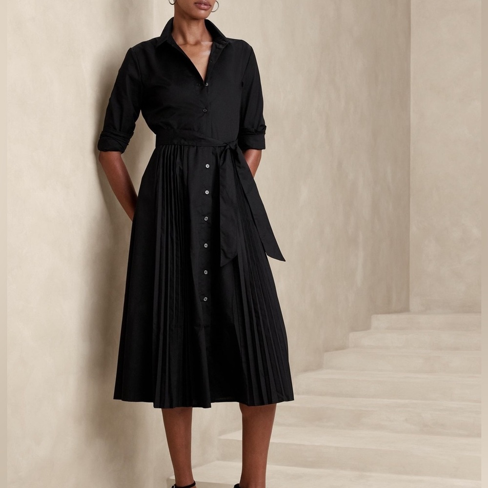 Banana Republic Pleated Midi Shirt Dress - Black